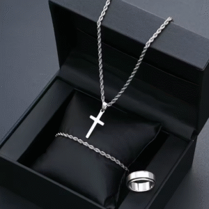BOX INOX - Cadena Cross + Pulsera + Anillo