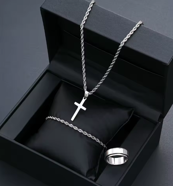 BOX INOX - Cadena Cross + Pulsera + Anillo